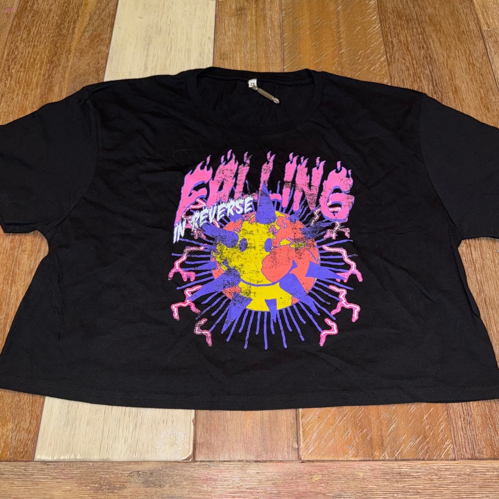 Falling In Reverse Graphic Crop Top Women 2X Black Band Tee Short Sleeve